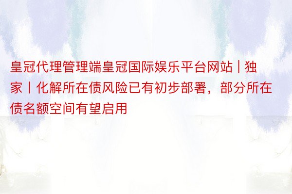 皇冠代理管理端皇冠国际娱乐平台网站 | 独家丨化解所在债风险已有初步部署,部分所在债名额空间有望启用